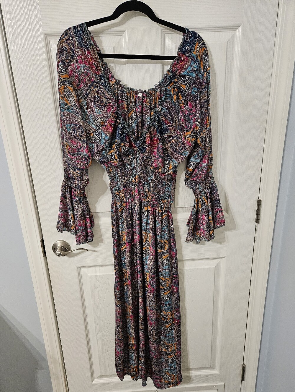Bohemian Paisley Smocked Waist Maxi Dress - Pink Multi
